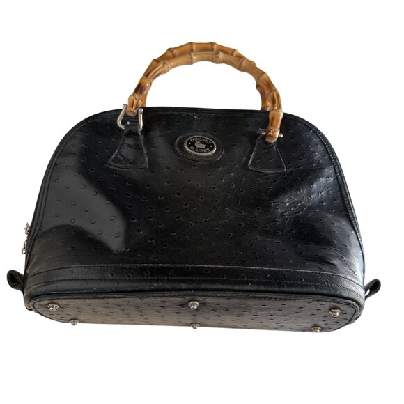 Dooney & Bourke Black Bayou Embossed Leather Dome Satchel Bag Bamboo Handle - Picture 4 of 15